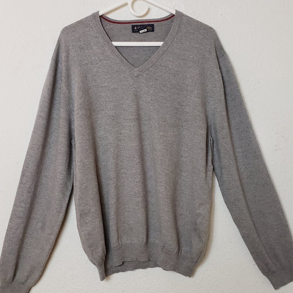 Brooks Brothers Mens V-Neck Pullover Sweater XL Grey Italian Merino Wool